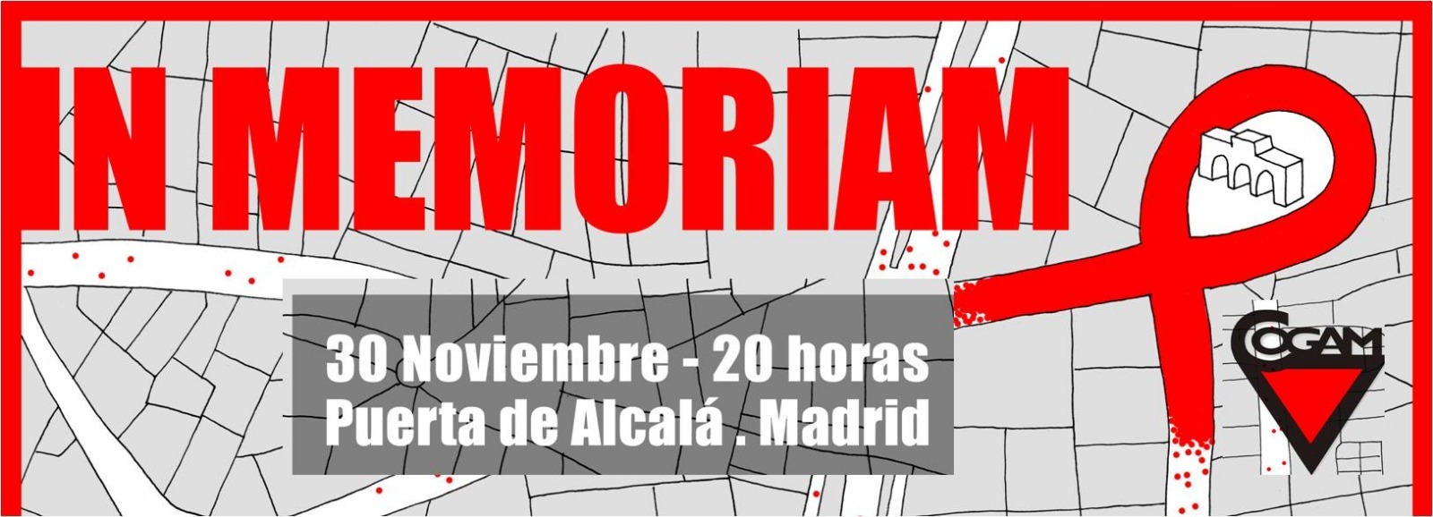 cartel del acto in memoriam que cogam hace el 30 de noviembre en la puerta de alcalá por el día del sida