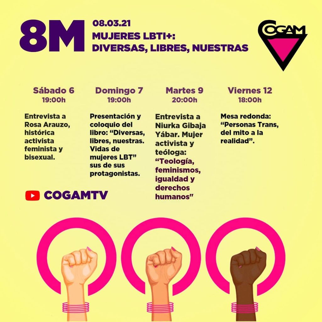 cartel de actividades de cogam por el 8 de marzo de 2021